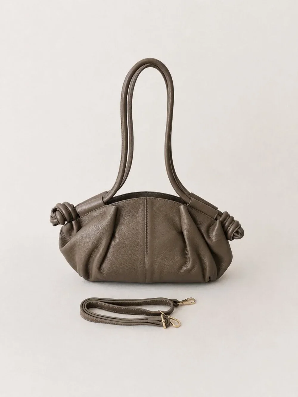 Taupe Italian Leather Shoulder & Crossbody Bag, Soft Gathered Leather Handbag